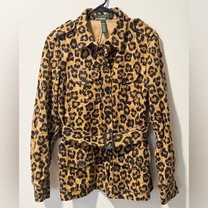Lauren Ralph Lauren 🐆 Leopard 🐆 Belted Safari Lined Linen and Cotton Jacket